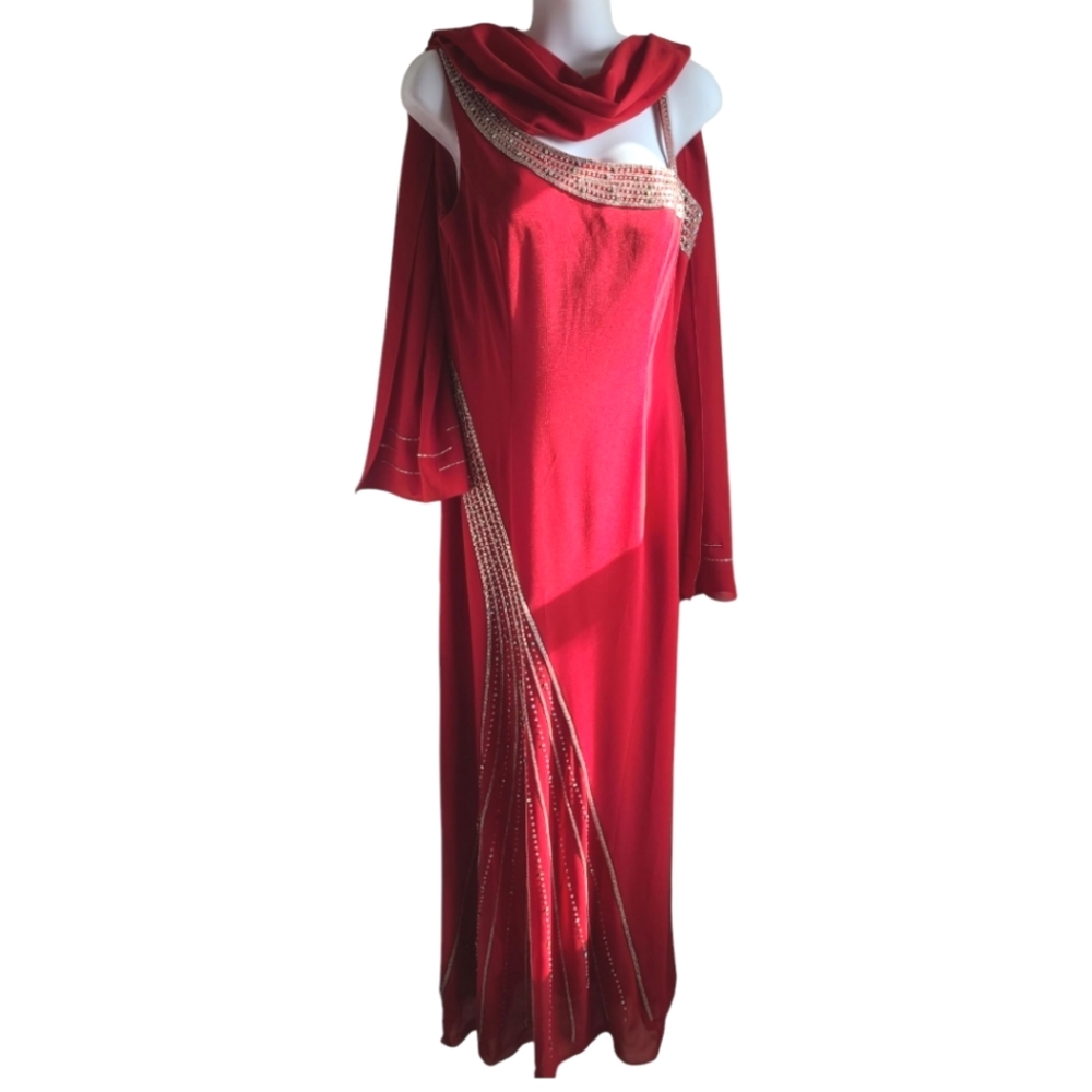 Red Formal Long Dress with Matching Scarf